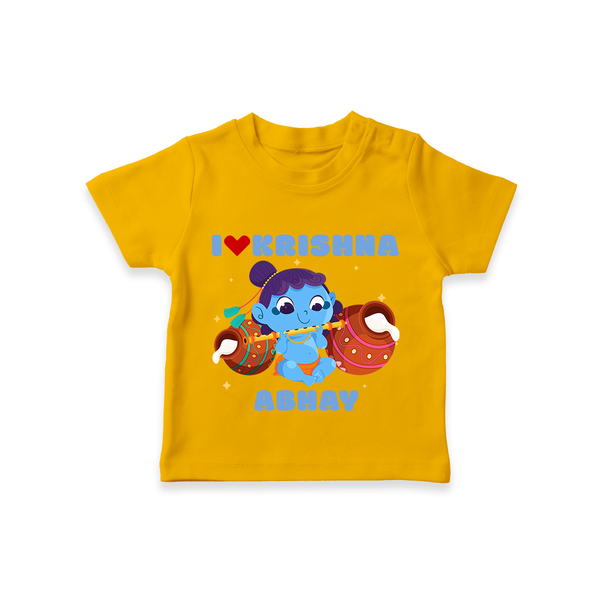 I Love Krishna Customised TShirt set for kids - CHROME YELLOW - 0-5 Months Old (Chest 17")