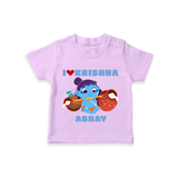 I Love Krishna Customised TShirt set for kids - LILAC - 0-5 Months Old (Chest 17")