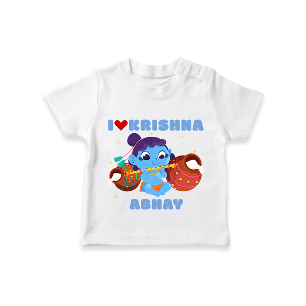 I Love Krishna Customised TShirt set for kids - WHITE - 0-5 Months Old (Chest 17")