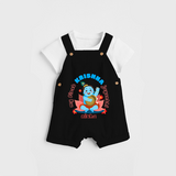 My First Krishna Jayanthi Customised Dungaree set for kids - BLACK - 0 - 5 Months Old (Chest 18")