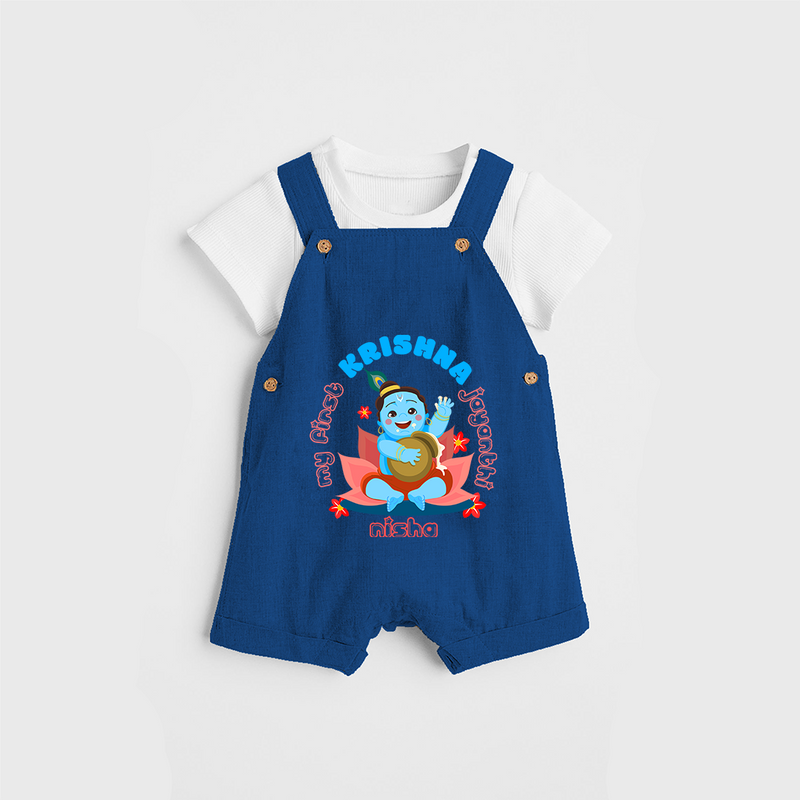 My First Krishna Jayanthi Customised Dungaree set for kids - COBALT BLUE - 0 - 5 Months Old (Chest 18")