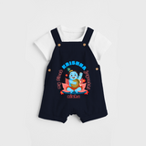 My First Krishna Jayanthi Customised Dungaree set for kids - NAVY BLUE - 0 - 5 Months Old (Chest 18")