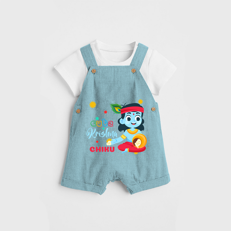 Cute Krishna Customised Dungaree set for kids - ARCTIC BLUE - 0 - 5 Months Old (Chest 18")