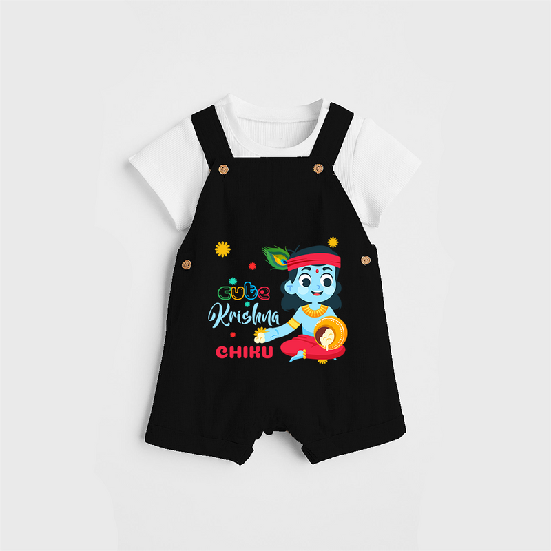 Cute Krishna Customised Dungaree set for kids - BLACK - 0 - 5 Months Old (Chest 18")