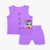 Cute Krishna Customised Jabla set for kids - PURPLE - 0 - 3 Months Old (Chest 9.8")