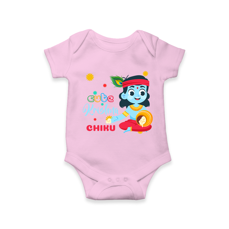 Cute Krishna Customized Romper set for kids - BABY PINK - 0 - 3 Months Old (Chest 16")