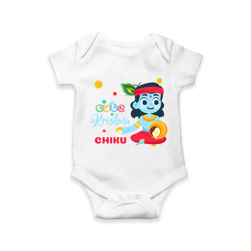 Cute Krishna Customized Romper set for kids - WHITE - 0 - 3 Months Old (Chest 16")