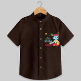 Cute Krishna Customised Shirt for kids - CHOCOLATE BROWN - 0 - 6 Months Old (Chest 23")