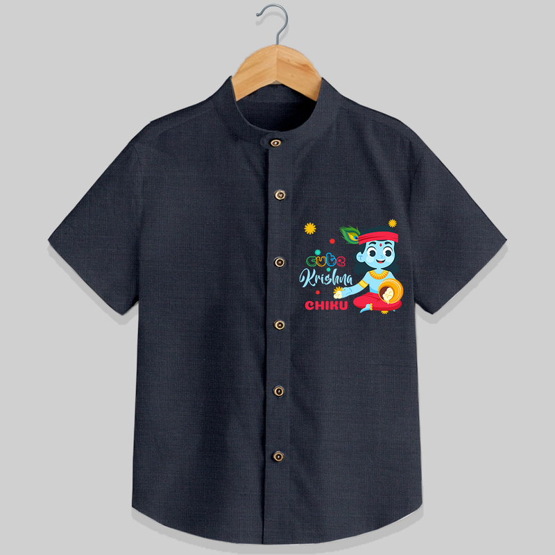 Cute Krishna Customised Shirt for kids - DARK GREY - 0 - 6 Months Old (Chest 23")