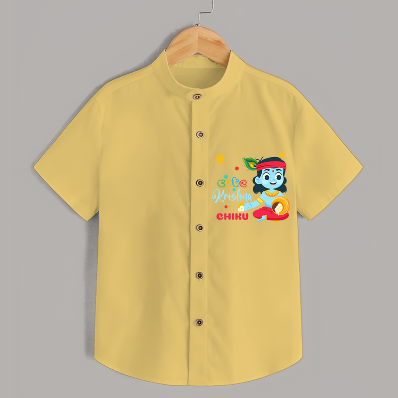 Cute Krishna Customised Shirt for kids - YELLOW - 0 - 6 Months Old (Chest 23")
