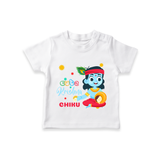 Cute Krishna Customised TShirt set for kids - WHITE - 0-5 Months Old (Chest 17")