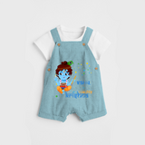 Naughty Krishna Customised Dungaree set for kids - ARCTIC BLUE - 0 - 5 Months Old (Chest 18")