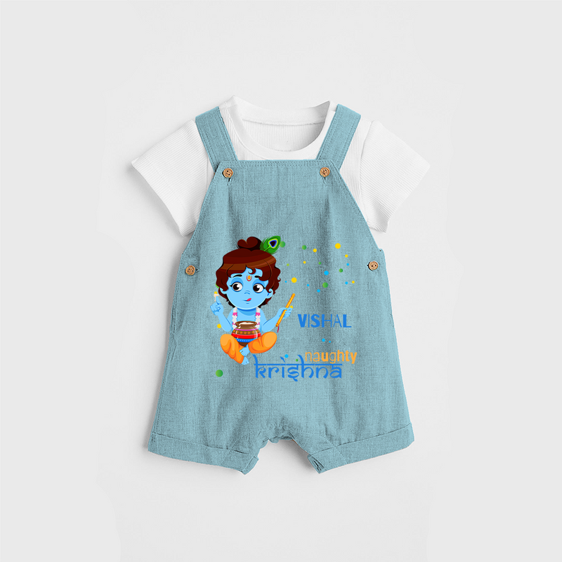 Naughty Krishna Customised Dungaree set for kids - ARCTIC BLUE - 0 - 5 Months Old (Chest 18")