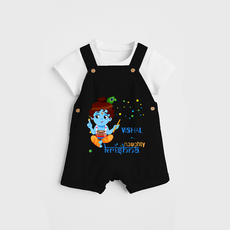 Naughty Krishna Customised Dungaree set for kids - BLACK - 0 - 5 Months Old (Chest 18")