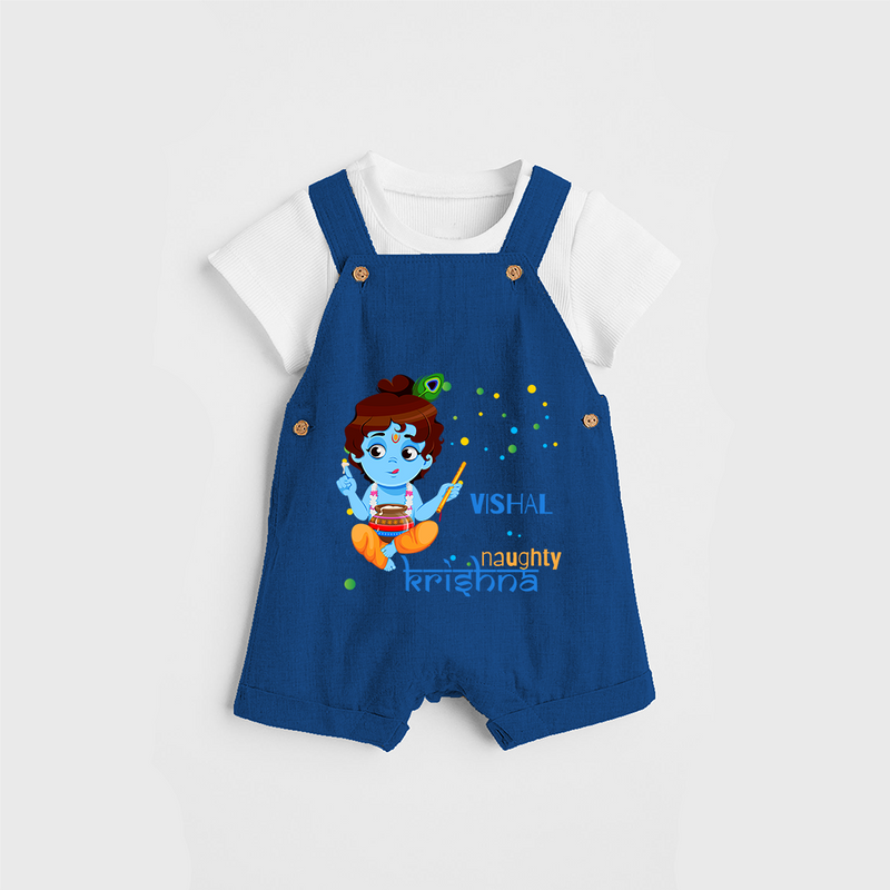 Naughty Krishna Customised Dungaree set for kids - COBALT BLUE - 0 - 5 Months Old (Chest 18")