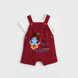 Naughty Krishna Customised Dungaree set for kids - RED - 0 - 5 Months Old (Chest 18")