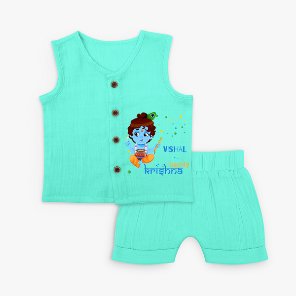 Naughty Krishna Customised Jabla set for kids - AQUA GREEN - 0 - 3 Months Old (Chest 9.8")