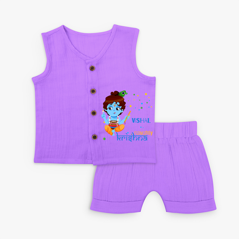 Naughty Krishna Customised Jabla set for kids - PURPLE - 0 - 3 Months Old (Chest 9.8")