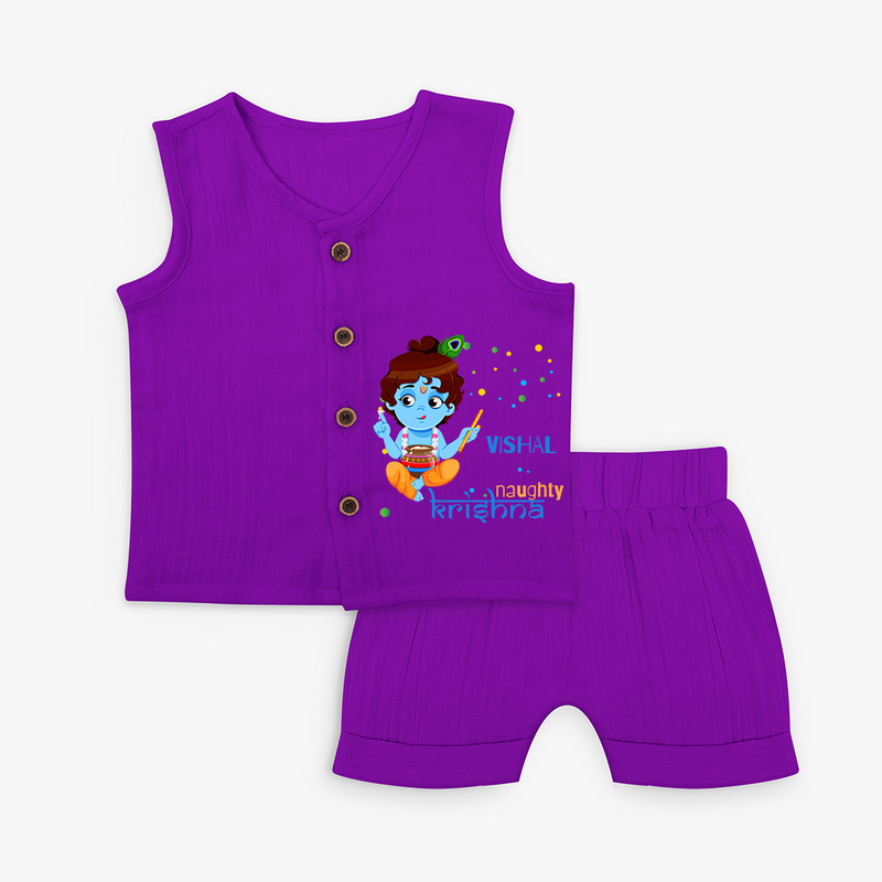 Naughty Krishna Customised Jabla set for kids - ROYAL PURPLE - 0 - 3 Months Old (Chest 9.8")