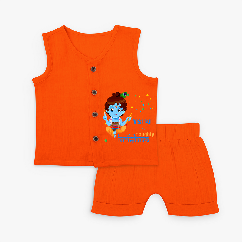 Naughty Krishna Customised Jabla set for kids - TANGERINE - 0 - 3 Months Old (Chest 9.8")