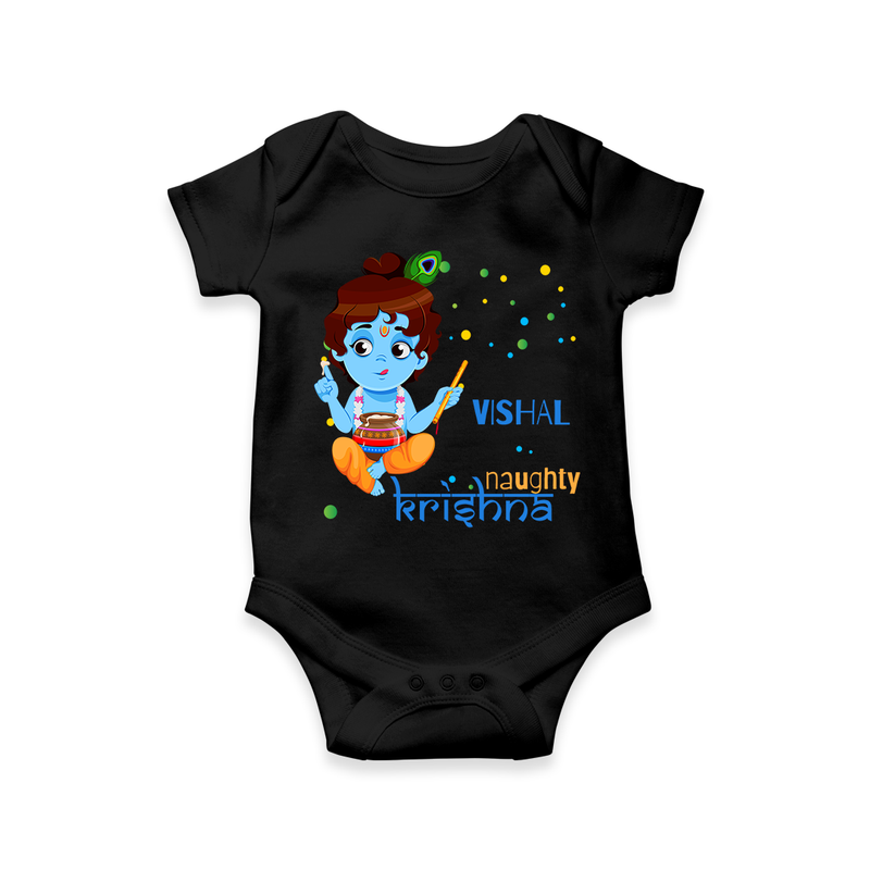 Naughty Krishna Customized Romper set for kids - BLACK - 0 - 3 Months Old (Chest 16")