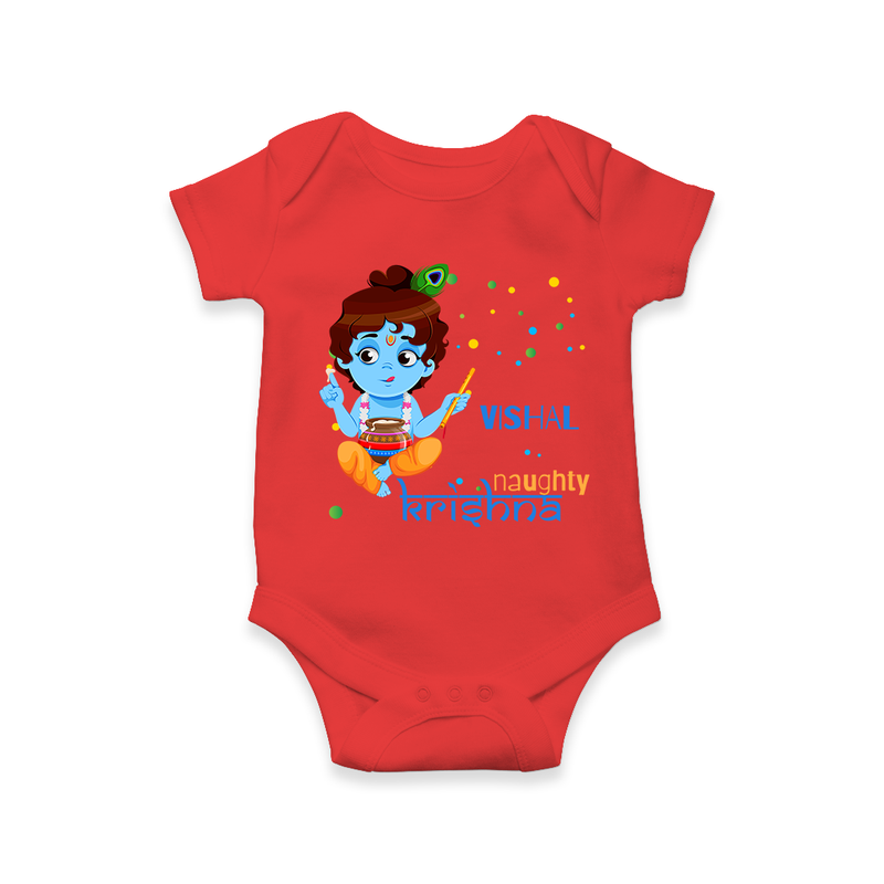 Naughty Krishna Customized Romper set for kids - RED - 0 - 3 Months Old (Chest 16")