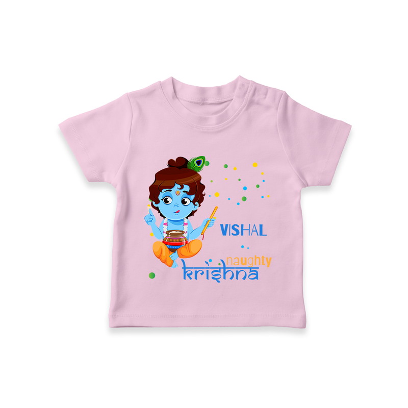 Naughty Krishna Customised TShirt set for kids - BABY PINK - 0-5 Months Old (Chest 17")