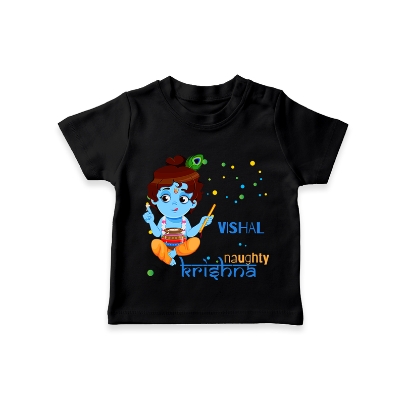 Naughty Krishna Customised TShirt set for kids - BLACK - 0-5 Months Old (Chest 17")