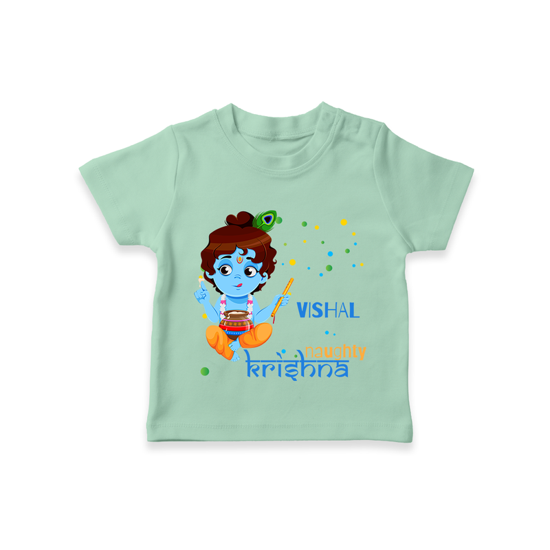 Naughty Krishna Customised TShirt set for kids - MINT GREEN - 0-5 Months Old (Chest 17")