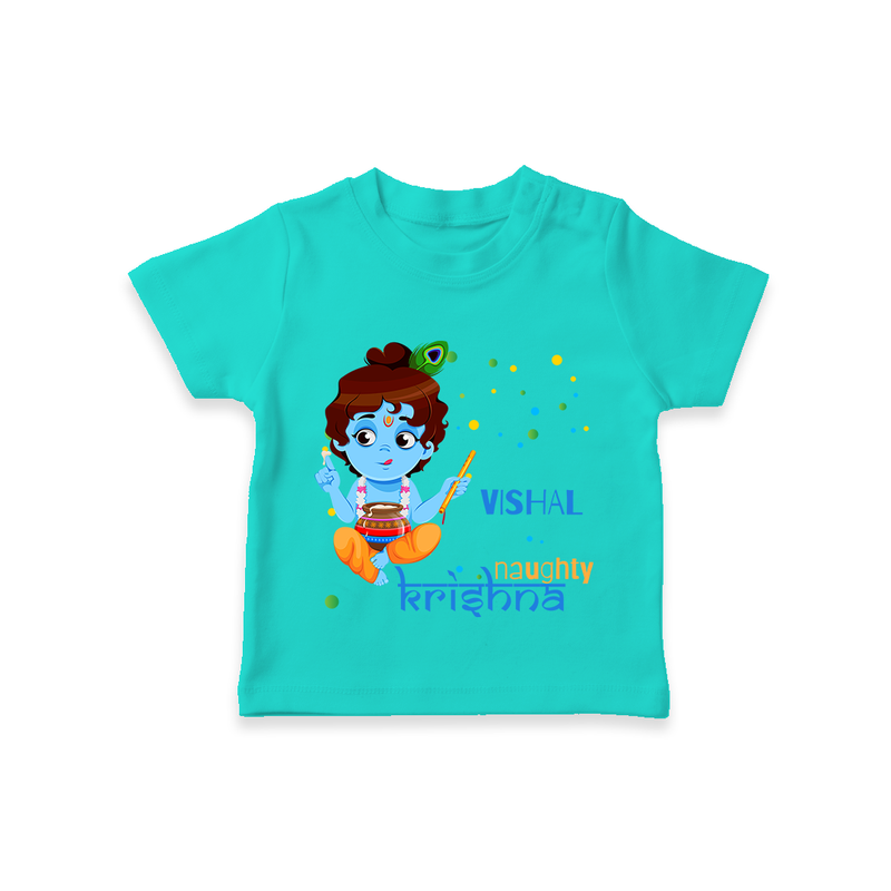 Naughty Krishna Customised TShirt set for kids - TEAL - 0-5 Months Old (Chest 17")