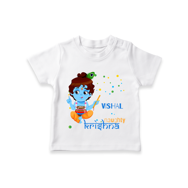 Naughty Krishna Customised TShirt set for kids - WHITE - 0-5 Months Old (Chest 17")