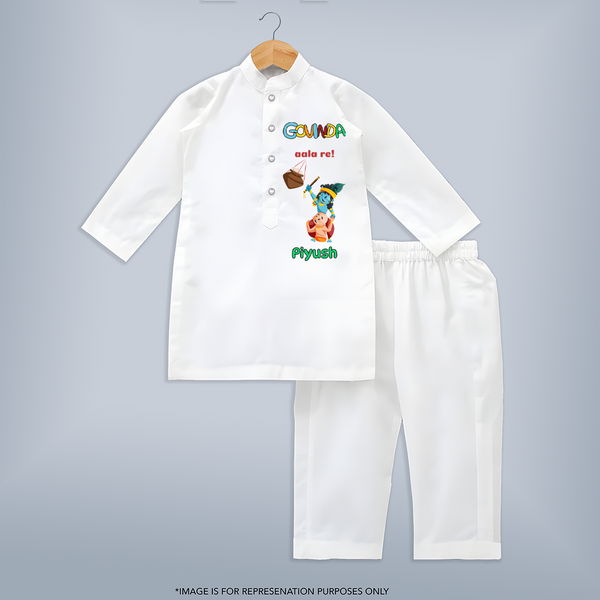 Govinda Aala re! - Customised Kurta for kids - WHITE - 3-6 Month Old (Chest 24", Kurta Length 14" , Waist 19", Pant Length 14")