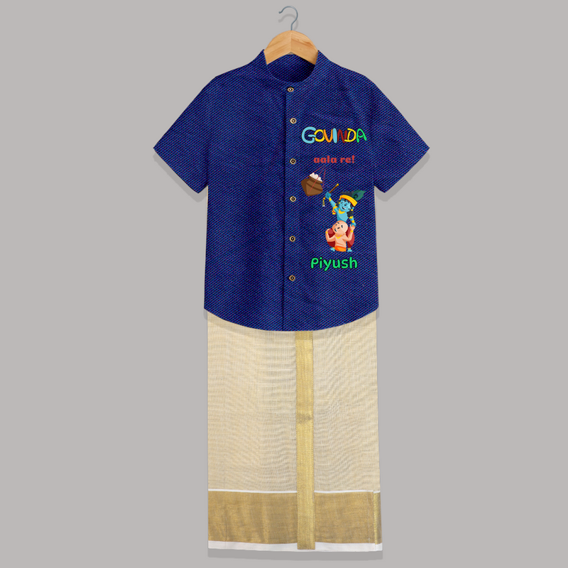 Govinda Aala re! - Customised Shirt And Dhoti for kids - MIDNIGHT BLUE - 0 - 6 Months Old (Chest-23") (Dhoti length-14")