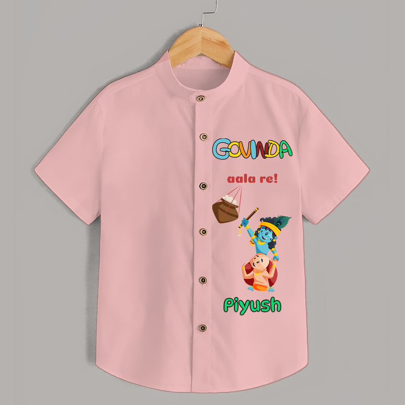 Govinda Aala re! - Customised Shirt for kids - PEACH - 0 - 6 Months Old (Chest 23")