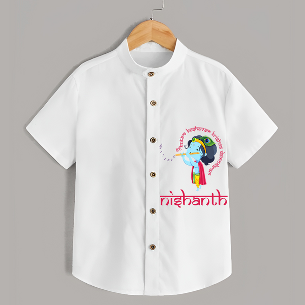 Flute-Playing Krishna - Customised Shirt for kids - WHITE - 0 - 6 Months Old (Chest 23")