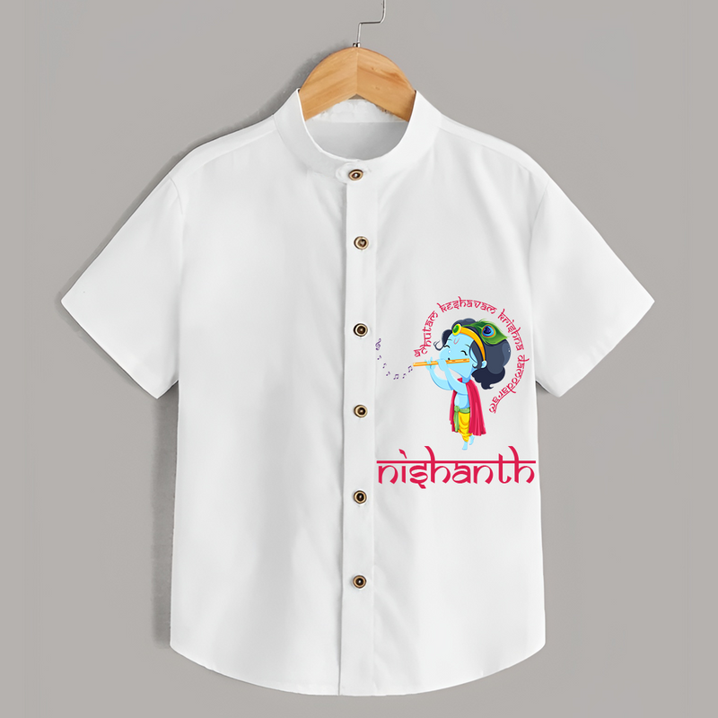 Flute-Playing Krishna - Customised Shirt for kids - WHITE - 0 - 6 Months Old (Chest 23")