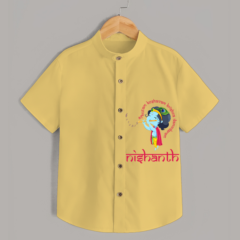 Flute-Playing Krishna - Customised Shirt for kids - YELLOW - 0 - 6 Months Old (Chest 23")