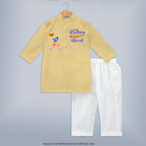 Jai Kanhaiya Laal Ki - Customised Kurta for kids - YELLOW - 3-6 Month Old (Chest 24", Kurta Length 14" , Waist 19", Pant Length 14")