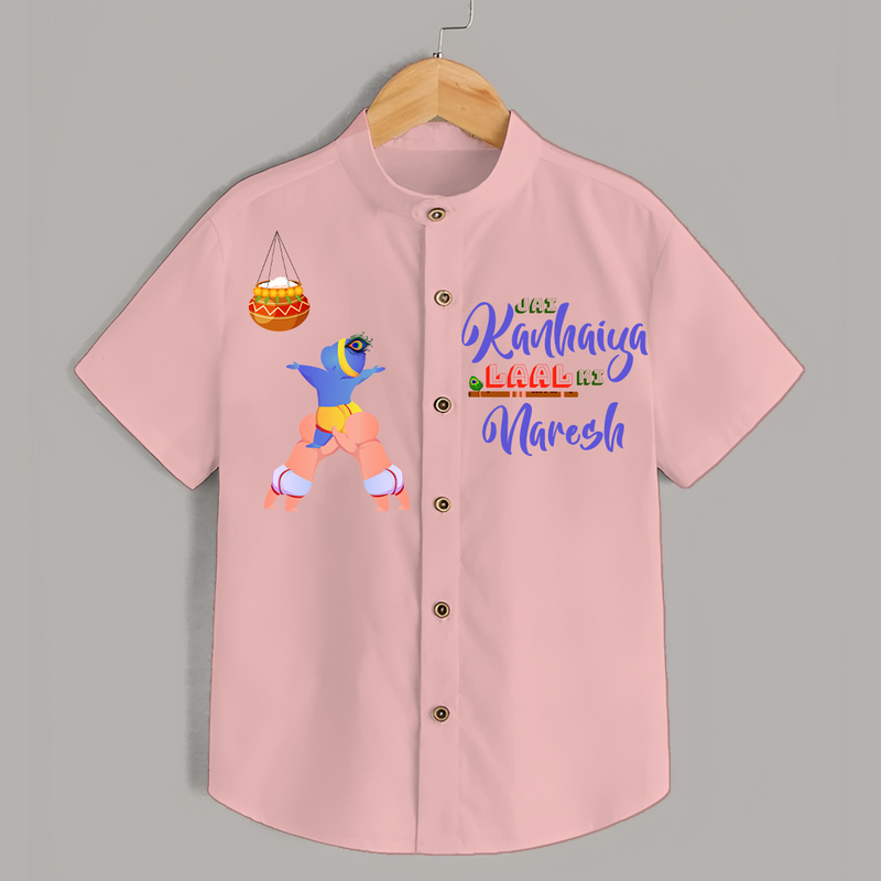 Jai Kanhaiya Laal Ki - Customised Shirt for kids - PEACH - 0 - 6 Months Old (Chest 23")