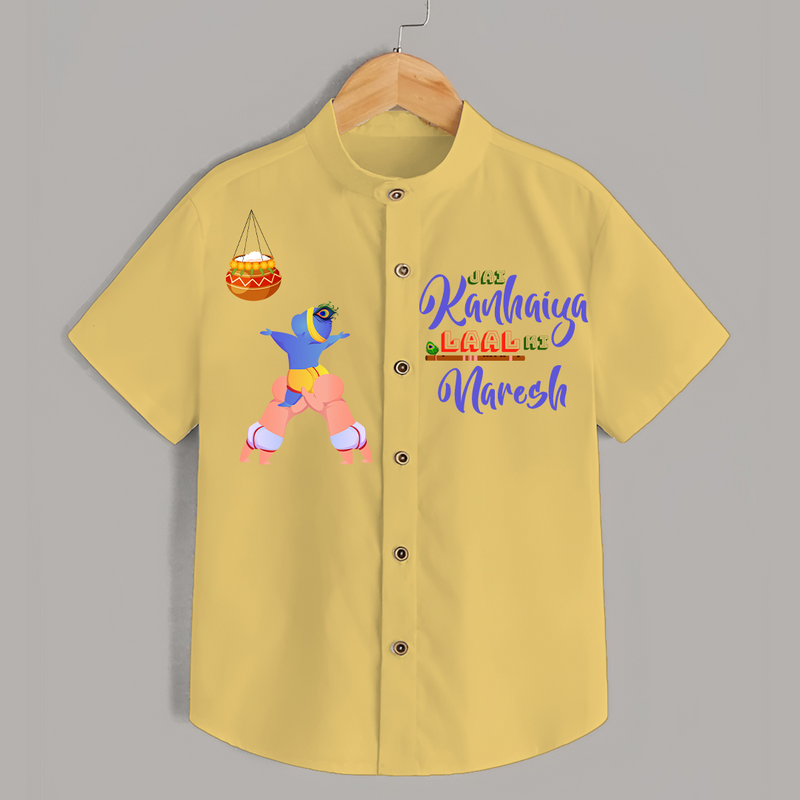 Jai Kanhaiya Laal Ki - Customised Shirt for kids - YELLOW - 0 - 6 Months Old (Chest 23")