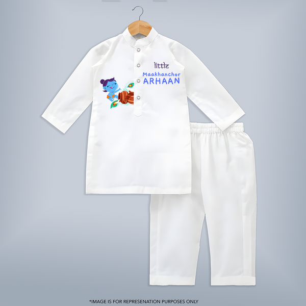 Little Maakhanchor Krishna - Customised Kurta for kids - WHITE - 3-6 Month Old (Chest 24", Kurta Length 14" , Waist 19", Pant Length 14")