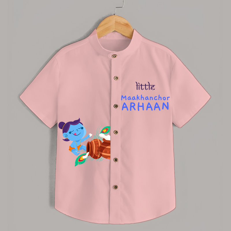 Little Maakhanchor Krishna - Customised Shirt for kids - PEACH - 0 - 6 Months Old (Chest 23")