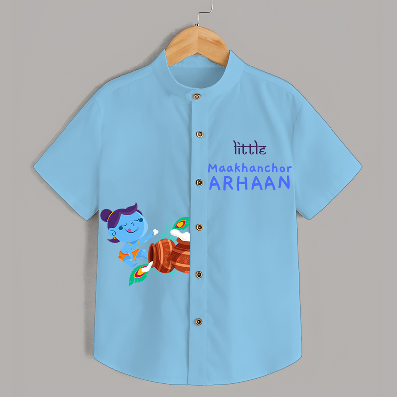 Little Maakhanchor Krishna - Customised Shirt for kids - SKY BLUE - 0 - 6 Months Old (Chest 23")