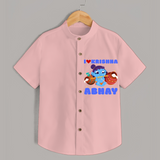 I love Krishna - Customised Shirt for kids - PEACH - 0 - 6 Months Old (Chest 23")