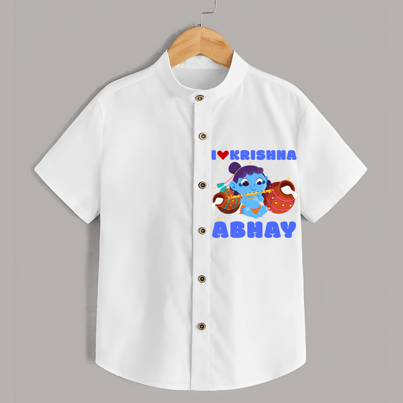 I love Krishna - Customised Shirt for kids - WHITE - 0 - 6 Months Old (Chest 23")