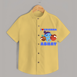 I love Krishna - Customised Shirt for kids - YELLOW - 0 - 6 Months Old (Chest 23")