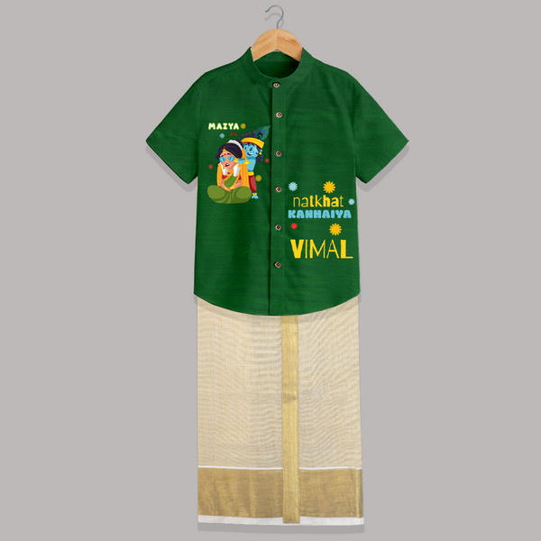 Naughty Cute Little Krishna - Customised Shirt And Dhoti for kids - LIGHT GREEN - 0 - 6 Months Old (Chest-23") (Dhoti length-14")