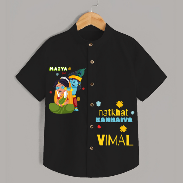 Naughty Cute Little Krishna - Customised Shirt for kids - BLACK - 0 - 6 Months Old (Chest 23")