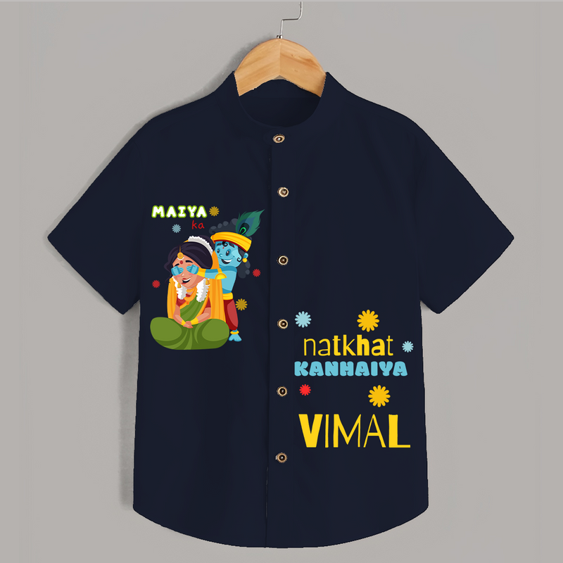 Naughty Cute Little Krishna - Customised Shirt for kids - NAVY BLUE - 0 - 6 Months Old (Chest 23")