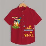 Naughty Cute Little Krishna - Customised Shirt for kids - RED - 0 - 6 Months Old (Chest 23")